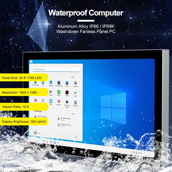 24" Panel PC, Fully Enclosed, Submersible Waterproof, 1920x1080(16:9), Capacitive Touch