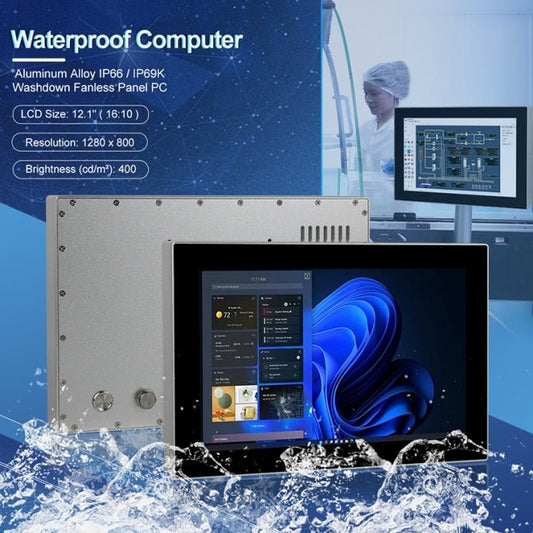 12.1" Panel PC, Fully Enclosed, Submersible Waterproof, 1280x800(16:10), Capacitive Touch, Celeron