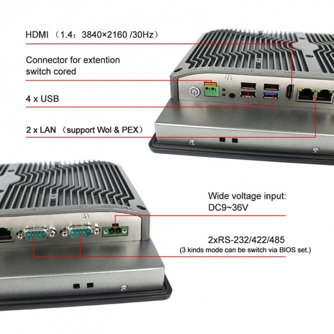 10.4" Industrial Touchscreen Panel PC, IP65 Waterproof, i5-8265U, Fanless, 800x600
